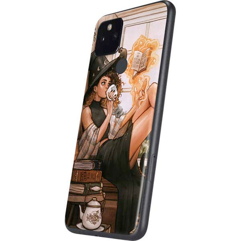 Cozy Autumn Library Witch with Cat and Coffee by Ivy Dolamore Google Pixel 4a 5G Skin